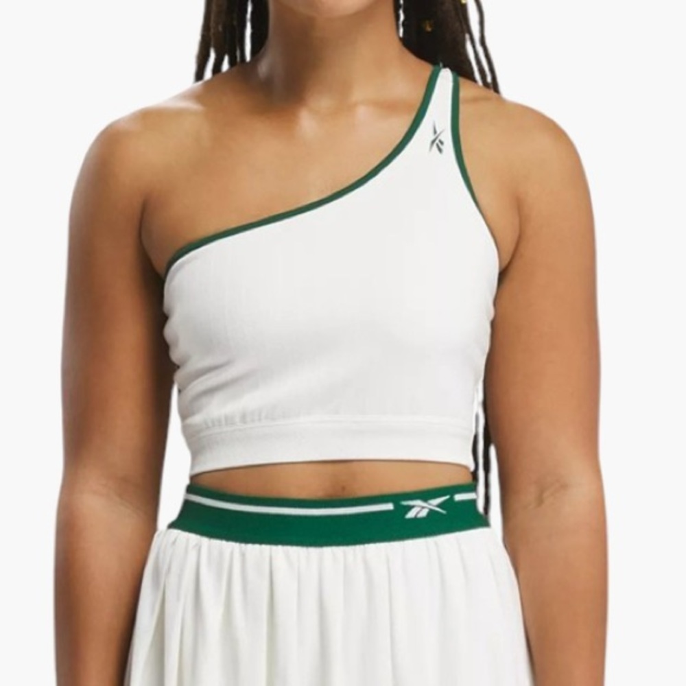 Reebok White and Green One Shouldered Bra Top